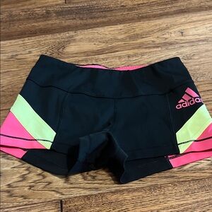 Adidas Women's Athletic Shorts Black with Pink and Yellow